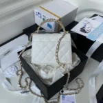 Chanel Women Clutch with Chain Grained Shiny Calfskin Gold Tone Metal