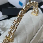 Chanel Women Clutch with Chain Grained Shiny Calfskin Gold Tone Metal