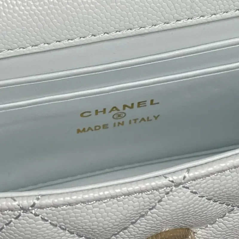 Chanel Women Flap Phone Holder with Chain Grained Shiny Calfskin Gold Tone Metal