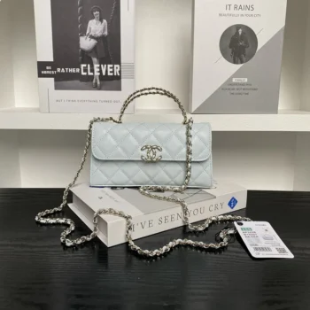 Chanel Women Flap Phone Holder with Chain Grained Shiny Calfskin Gold Tone Metal