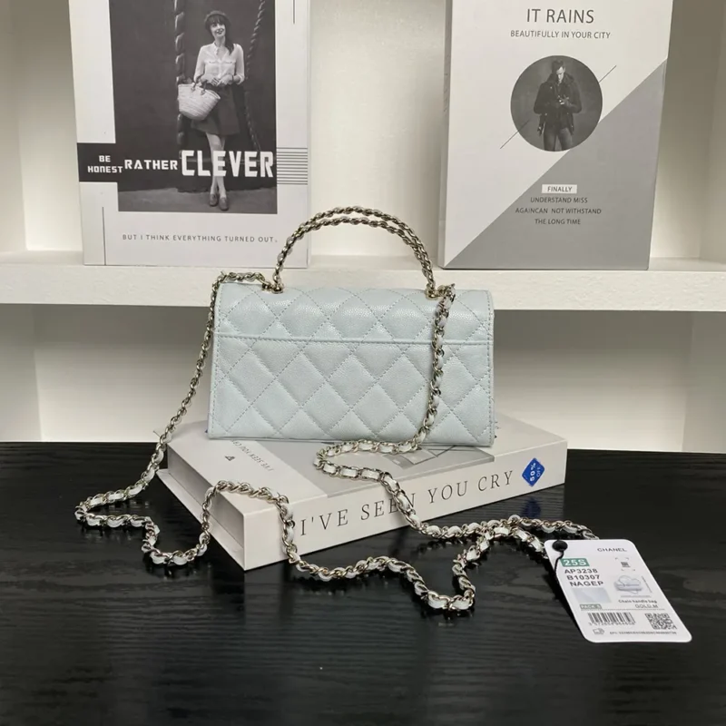 Chanel Women Flap Phone Holder with Chain Grained Shiny Calfskin Gold Tone Metal