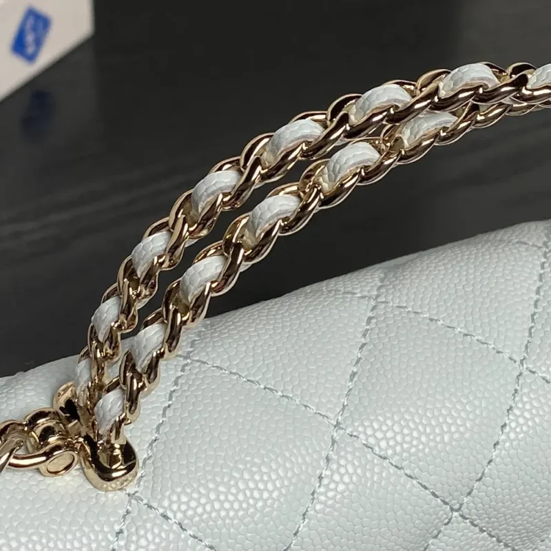 Chanel Women Flap Phone Holder with Chain Grained Shiny Calfskin Gold Tone Metal