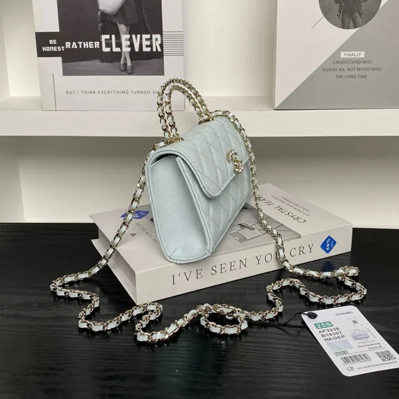 Chanel Women Flap Phone Holder with Chain Grained Shiny Calfskin Gold Tone Metal
