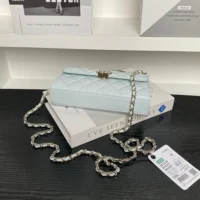 Chanel Women Flap Phone Holder with Chain Grained Shiny Calfskin Gold Tone Metal (1)