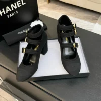 Chanel Women Mary Janes Fabric Grosgrain-Black G46477 (1)