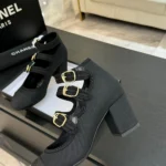 Chanel Women Mary Janes Fabric Grosgrain-Black G46477