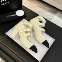 Chanel Women Mary Janes Fabric Grosgrain-White G46456 (1)