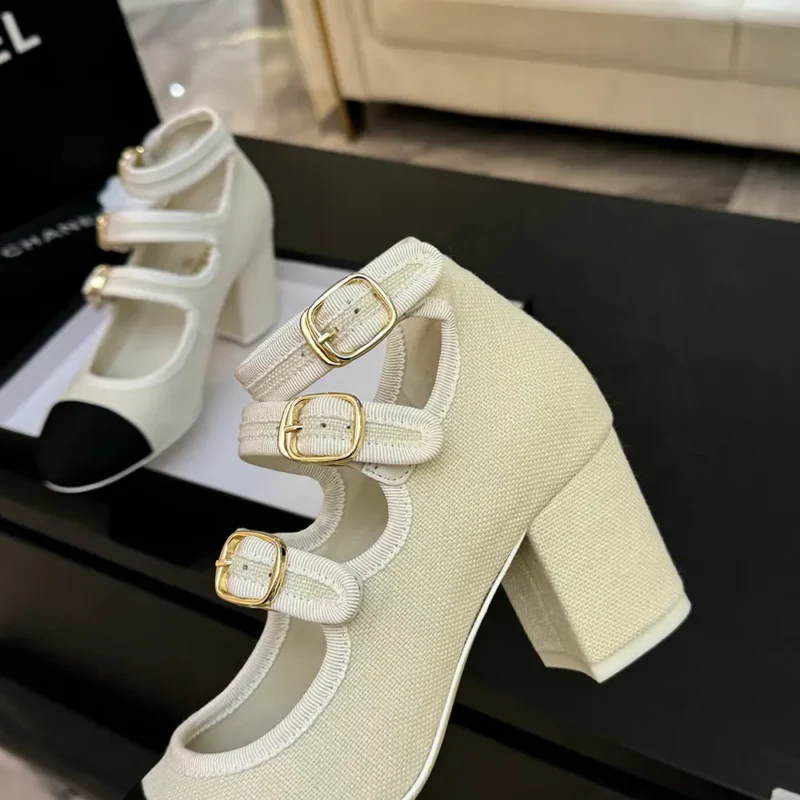 Chanel Mary Janes Femme Tissu Gros-grain - Blanc G46456
