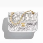 Chanel Women Mini Flap Bag Metallized Braided Calfskin Gold Tone Metal