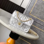 Chanel Women Mini Flap Bag Metallized Braided Calfskin Gold Tone Metal