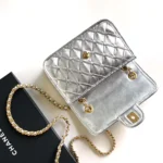 Chanel Women Mini Flap Bag Metallized Braided Calfskin Gold Tone Metal