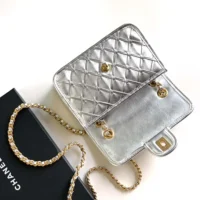 Chanel Women Mini Flap Bag Metallized Braided Calfskin Gold Tone Metal (1)