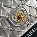 Chanel Women Mini Flap Bag Metallized Braided Calfskin Gold Tone Metal