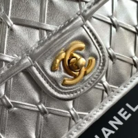 Chanel Women Mini Flap Bag Metallized Braided Calfskin Gold Tone Metal (1)