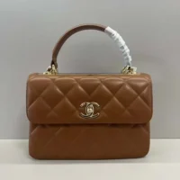 Chanel Women Mini Flap Bag with Top Handle Lambskin-Brown