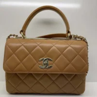 Chanel Women Mini Flap Bag with Top Handle Lambskin-Brown (1)