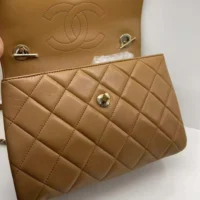 Chanel Women Mini Flap Bag with Top Handle Lambskin-Brown (1)