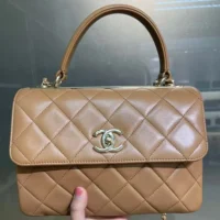 Chanel Women Mini Flap Bag with Top Handle Lambskin-Brown (1)