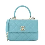 Chanel Women Mini Flap Bag with Top Handle Lambskin-Light Blue