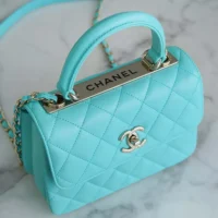 Chanel Women Mini Flap Bag with Top Handle Lambskin-Light Blue (1)