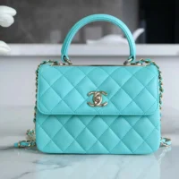 Chanel Women Mini Flap Bag with Top Handle Lambskin-Light Blue (1)