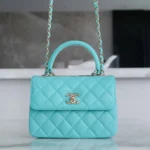 Chanel Women Mini Flap Bag with Top Handle Lambskin-Light Blue