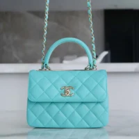 Chanel Women Mini Flap Bag with Top Handle Lambskin-Light Blue (1)
