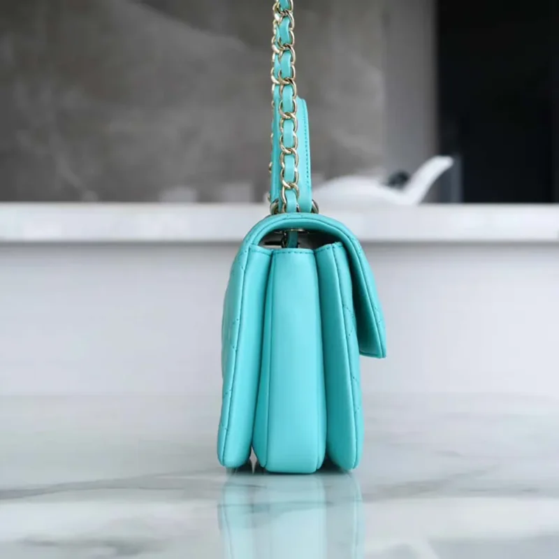 Chanel Women Mini Flap Bag with Top Handle Lambskin-Light Blue