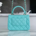 Chanel Women Mini Flap Bag with Top Handle Lambskin-Light Blue