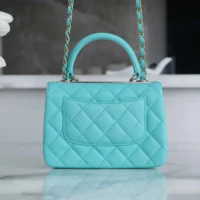 Chanel Women Mini Flap Bag with Top Handle Lambskin-Light Blue (1)
