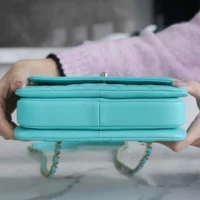 Chanel Women Mini Flap Bag with Top Handle Lambskin-Light Blue (1)