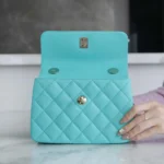 Chanel Women Mini Flap Bag with Top Handle Lambskin-Light Blue