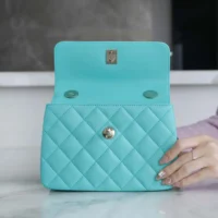 Chanel Women Mini Flap Bag with Top Handle Lambskin-Light Blue (1)