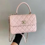 Chanel Women Mini Flap Bag with Top Handle Lambskin-Light Pink