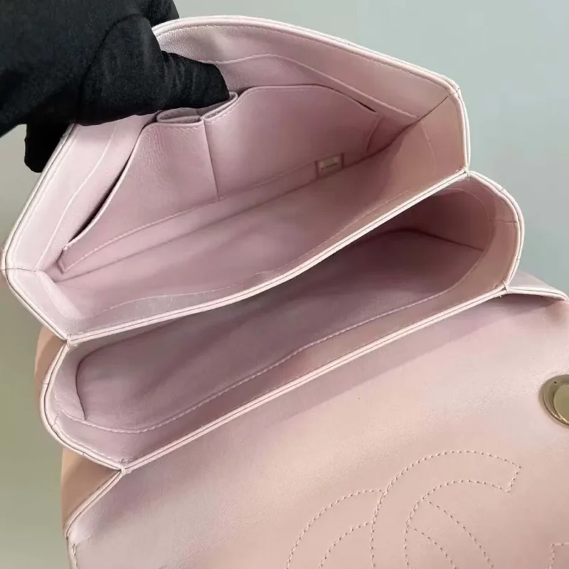 Chanel Women Mini Flap Bag with Top Handle Lambskin-Light Pink
