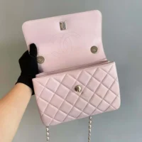 Chanel Women Mini Flap Bag with Top Handle Lambskin-Light Pink (1)