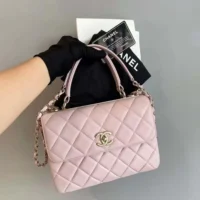 Chanel Women Mini Flap Bag with Top Handle Lambskin-Light Pink (1)