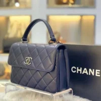 Chanel Women Mini Flap Bag with Top Handle Lambskin-Navy (1)