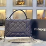 Chanel Women Mini Flap Bag with Top Handle Lambskin-Navy
