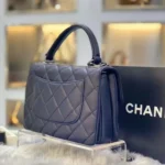 Chanel Women Mini Flap Bag with Top Handle Lambskin-Navy