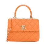 Borsa Chanel da donna con patta e manico superiore in pelle di agnello - Arancione