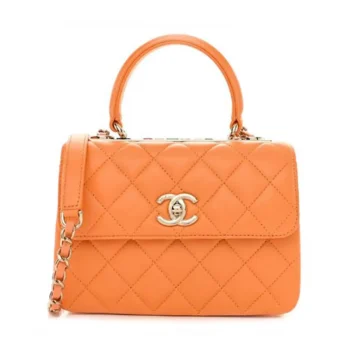 Chanel Women Mini Flap Bag with Top Handle Lambskin-Orange