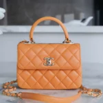 Borsa Chanel da donna con patta e manico superiore in pelle di agnello - Arancione