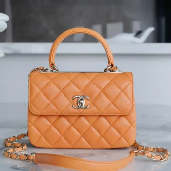 Chanel Women Mini Flap Bag with Top Handle Lambskin-Orange