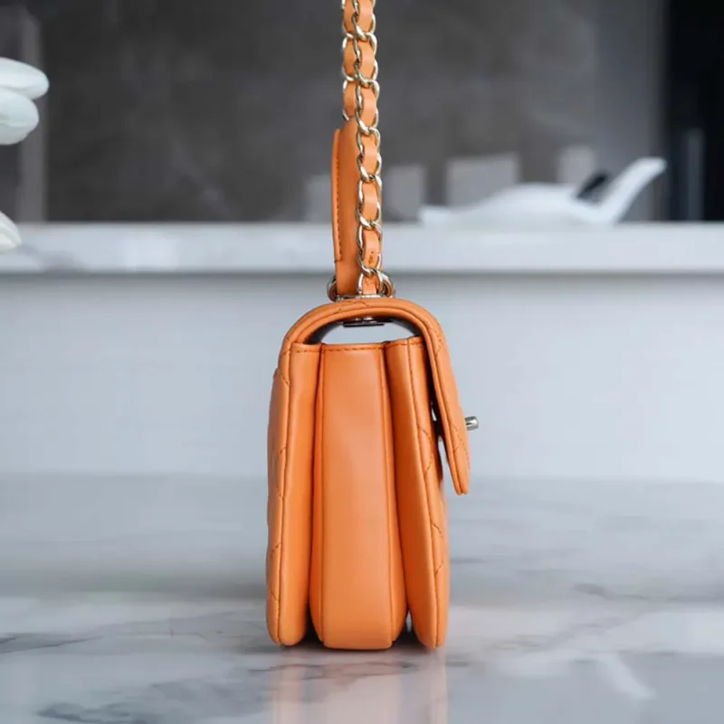 Chanel Women Mini Flap Bag with Top Handle Lambskin-Orange