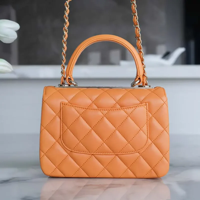 Chanel Women Mini Flap Bag with Top Handle Lambskin-Orange