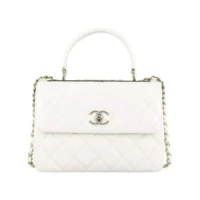 Chanel Women Mini Flap Bag with Top Handle Lambskin-White