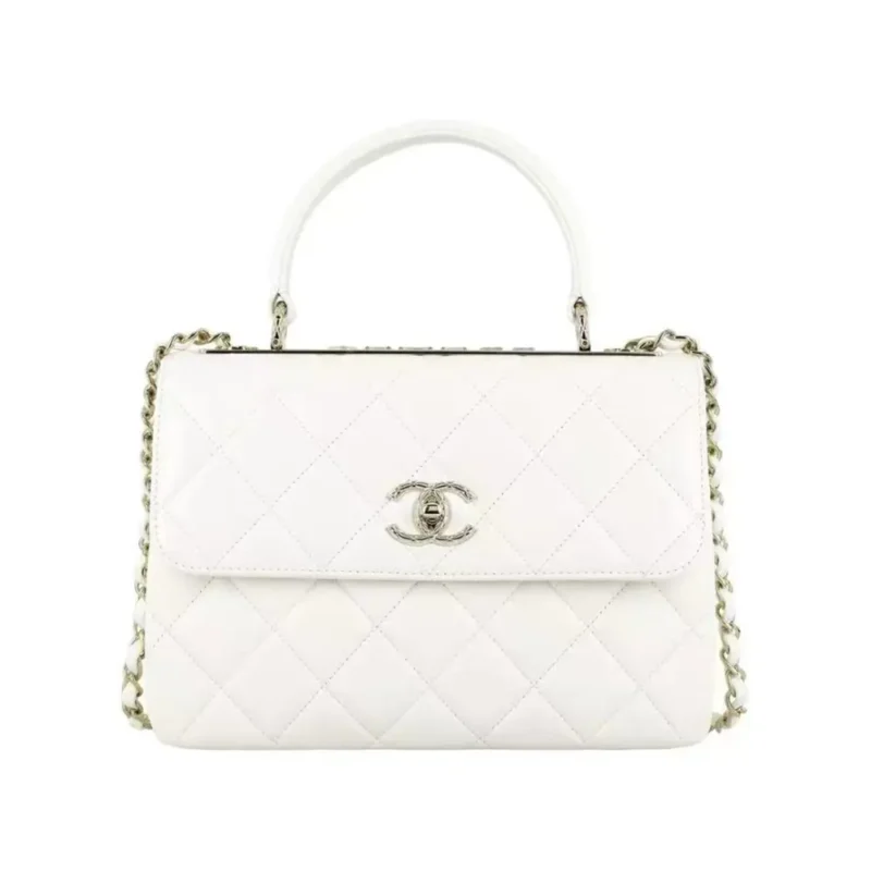 Chanel Women Mini Flap Bag with Top Handle Lambskin-White