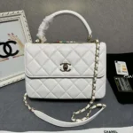 Chanel Women Mini Flap Bag with Top Handle Lambskin-White