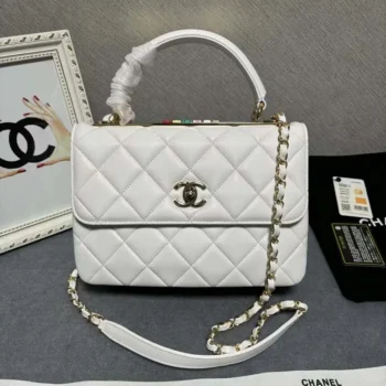Chanel Women Mini Flap Bag with Top Handle Lambskin-White